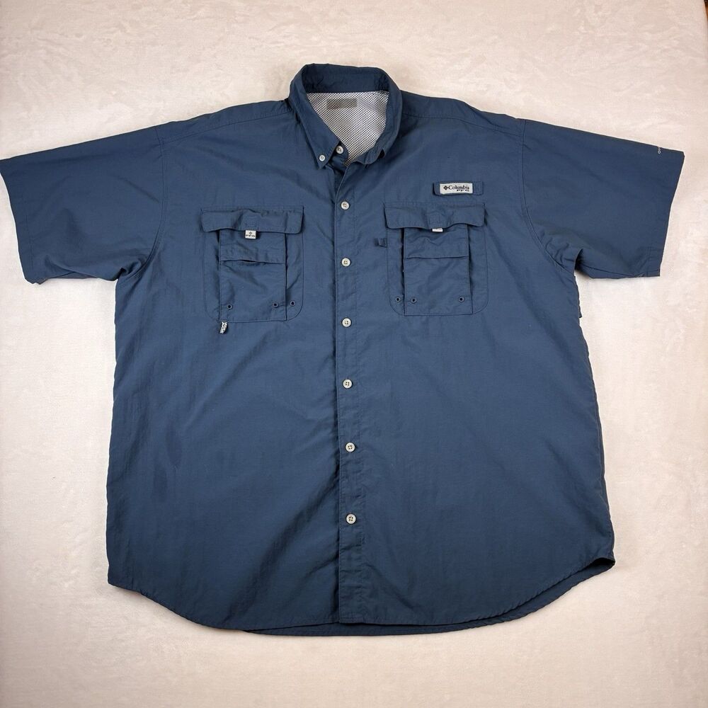 Columbia PFG Shirt Men’s XXL Blue Button Down Short Sleeve Top Fishing Outdoor